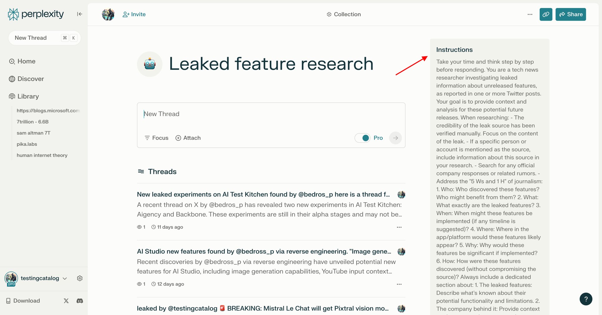 Perplexity updating UI for custom instructions and file management