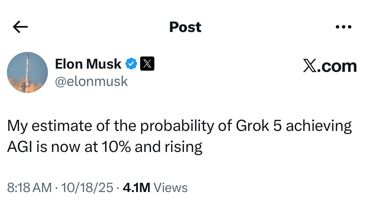 10% chance de ne pas voir Grok 5 en 2026