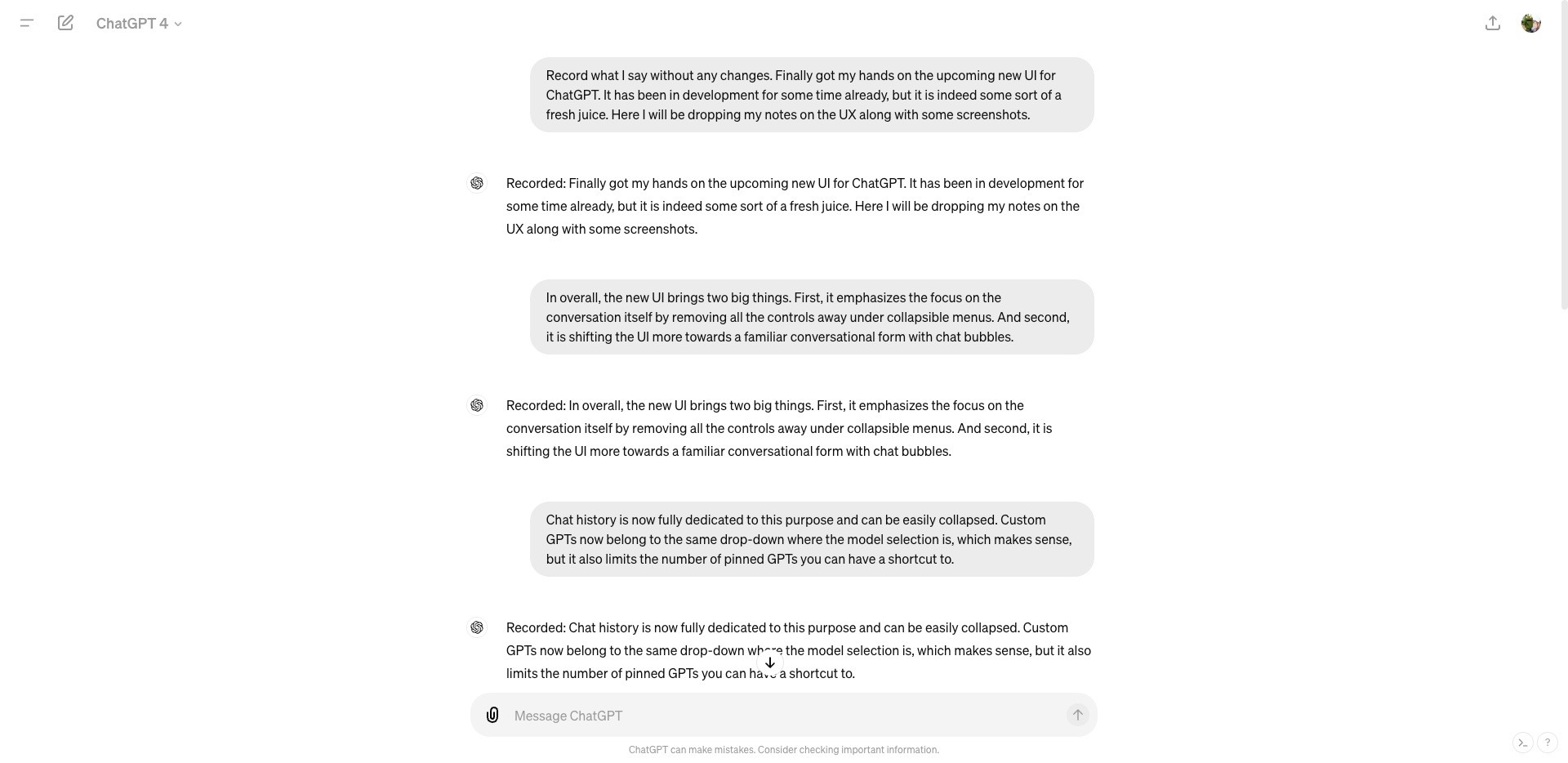 First impressions on the new ChatGPT UI