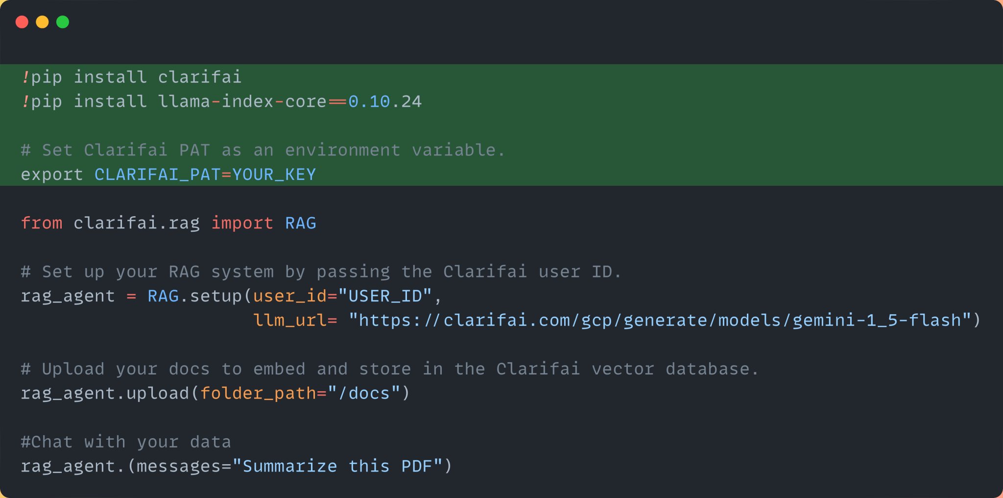 Install Clarifai SDK, Llama-index, and Configure Personal Access Token