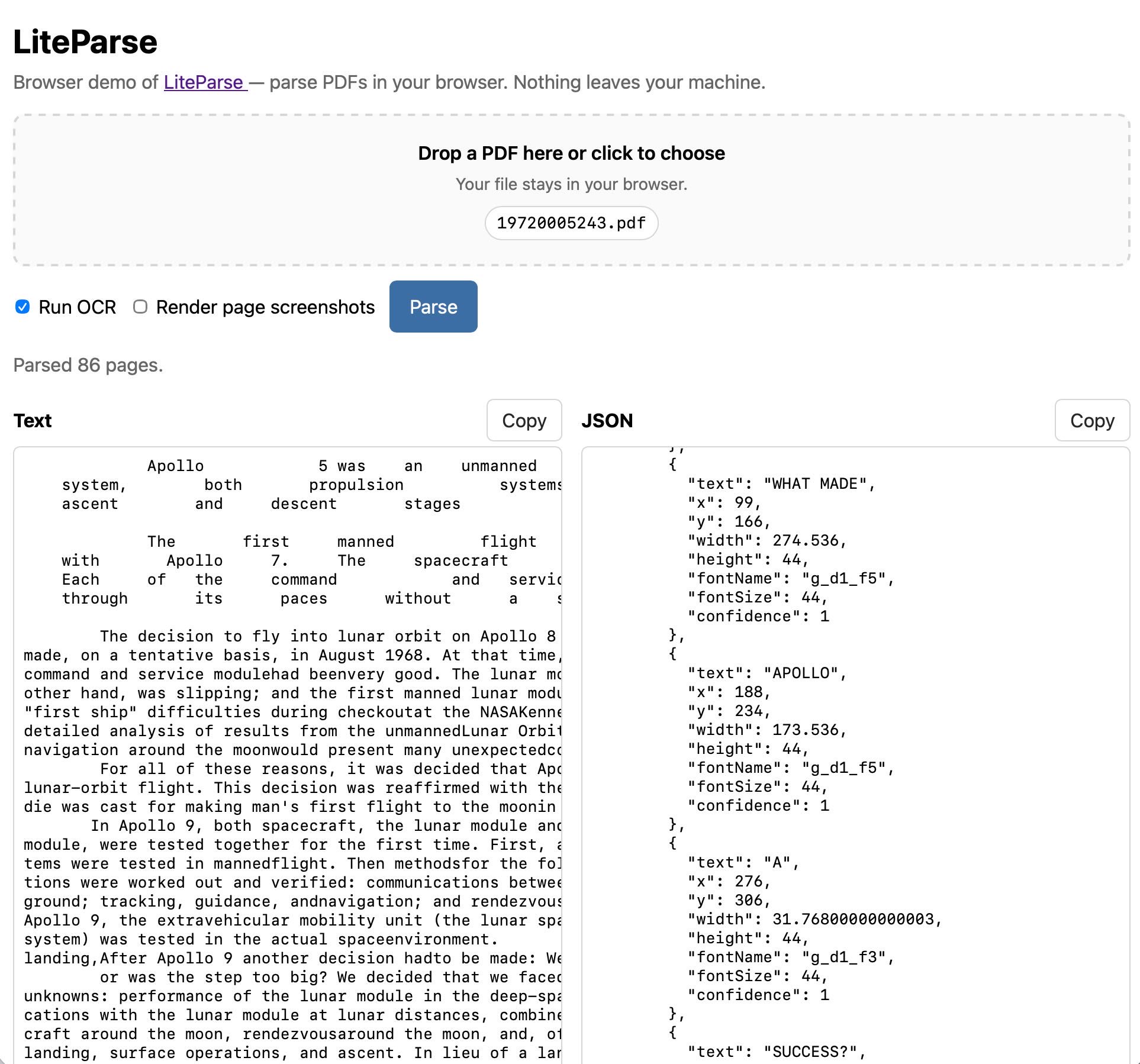 Browser Version of LiteParse PDF Text Extraction Tool