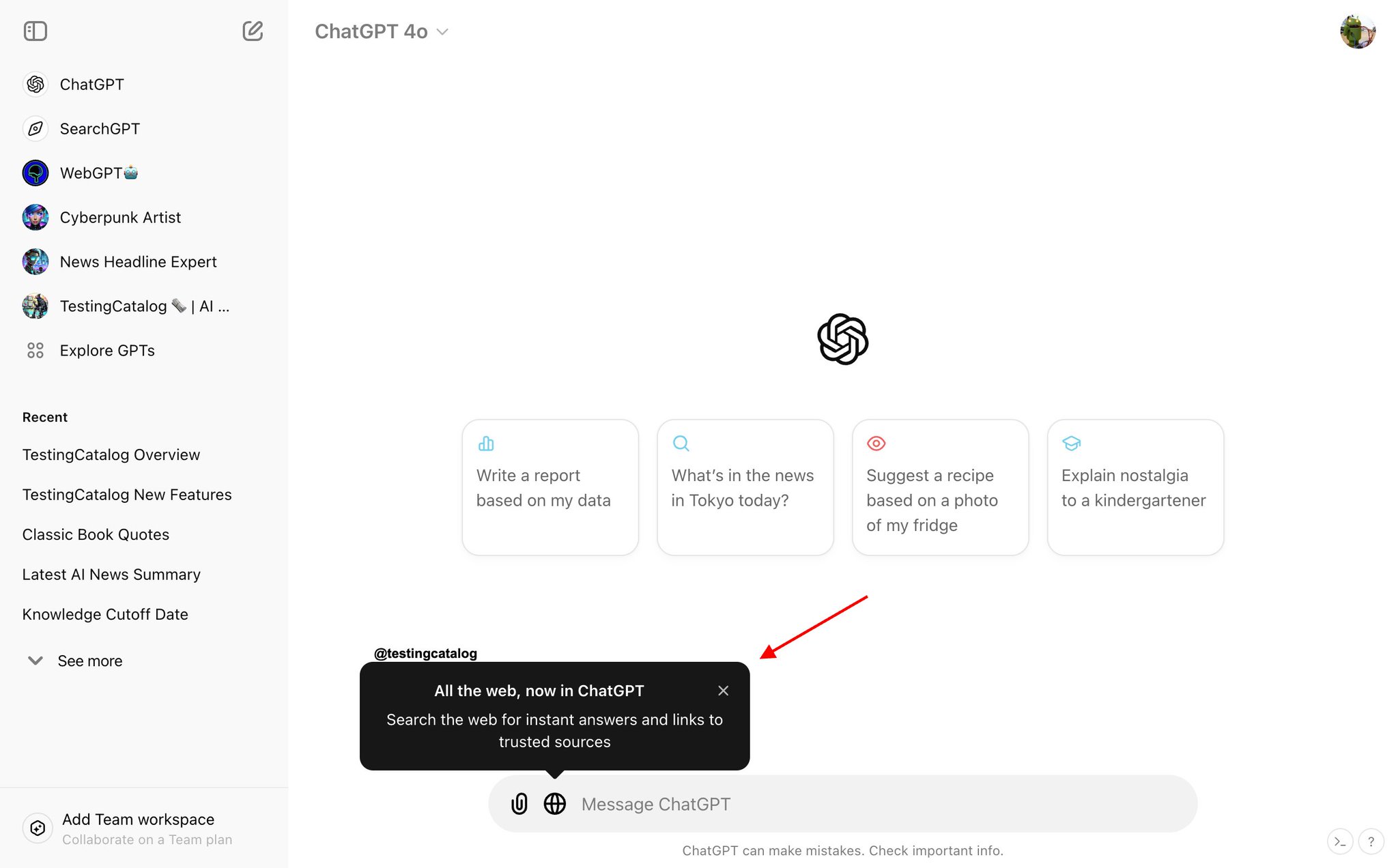 ChatGPT experiments with a new design for search feature