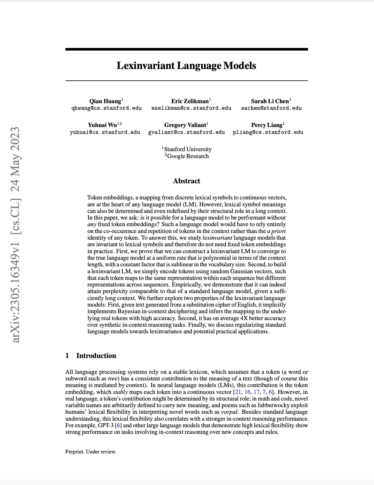 Lexinvariant Language Models: New Approach to Neural Networks