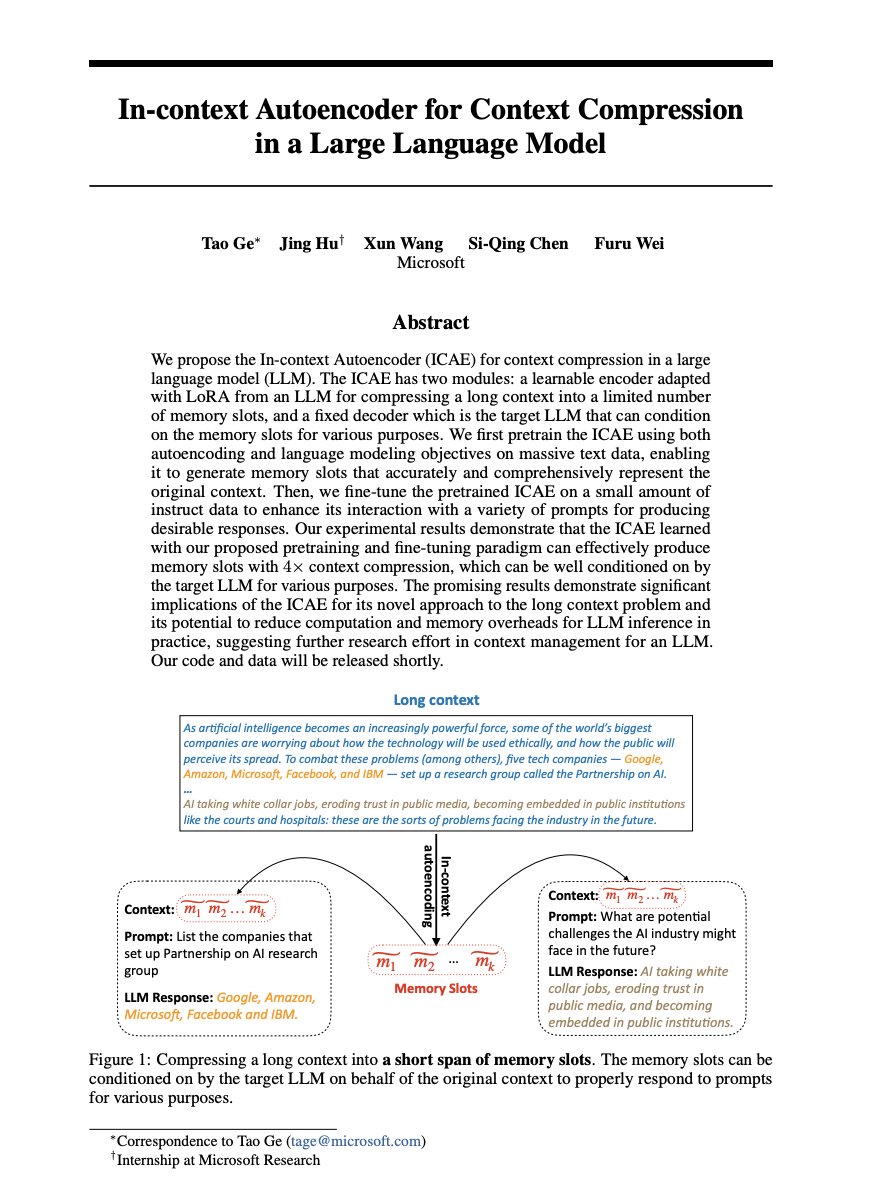 In-context Autoencoder for Context Compression in Large Language Models
