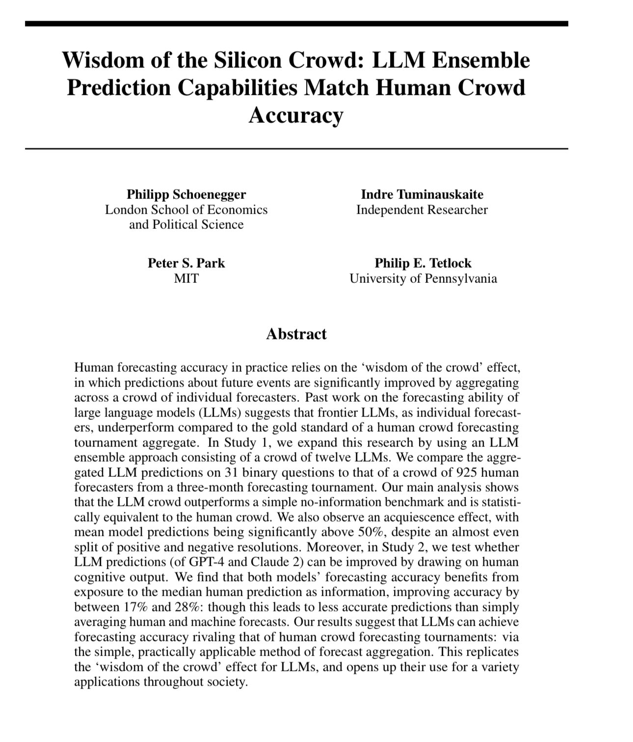 AI Crowds Match Human Forecasters in Predicting Future Events