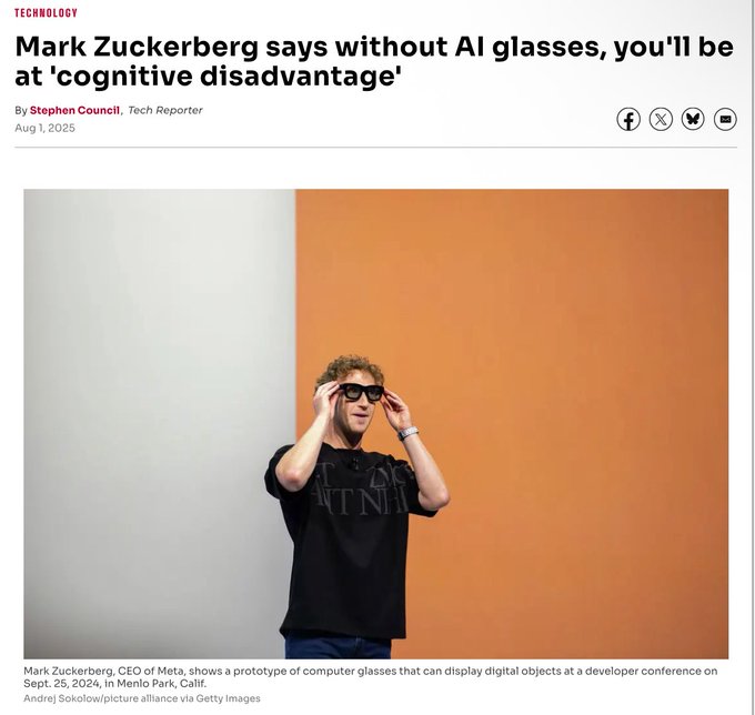 Zuckerberg Says AI Glasses Prevent Cognitive Disadvantage