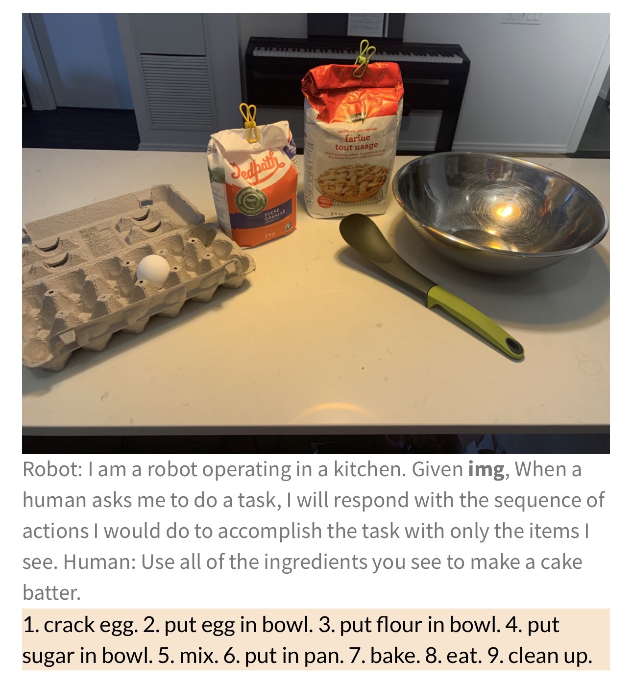 PaLM-E Demo Images with Highlighted Output and Research Link