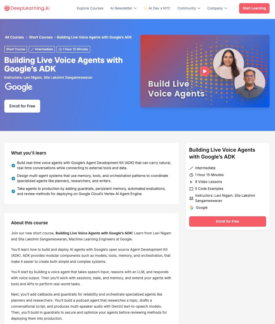 Google’s Free Real-Time Voice Agents Course with ADK Gemini