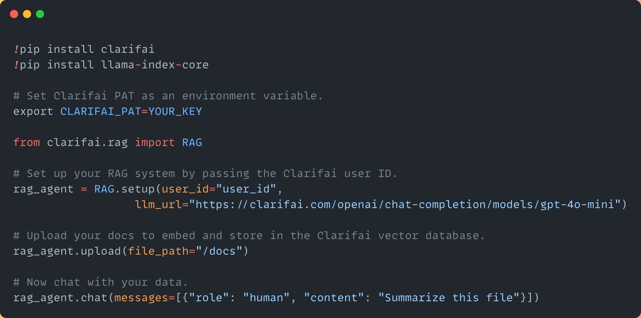Build RAG System in 4 Lines with Clarifai SDK