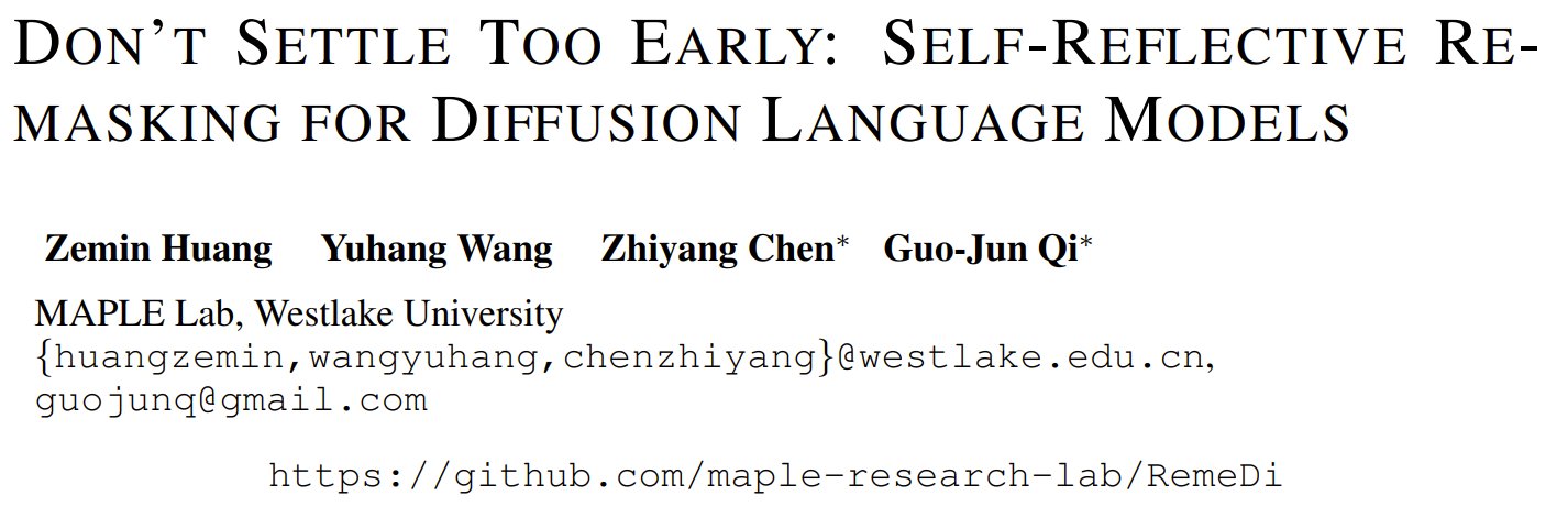 RemeDi: LLMs Self-Correct Mistakes Through Remasking Mechanism