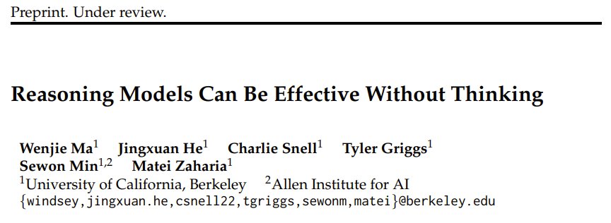 Reasoning Models Effective Without Extended Thinking Process