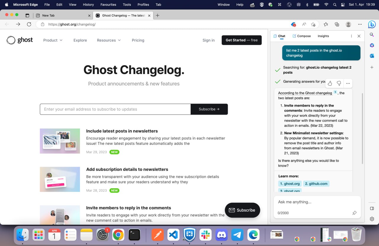 Comparison of Bing and ChatGPT search and browsing capabilities