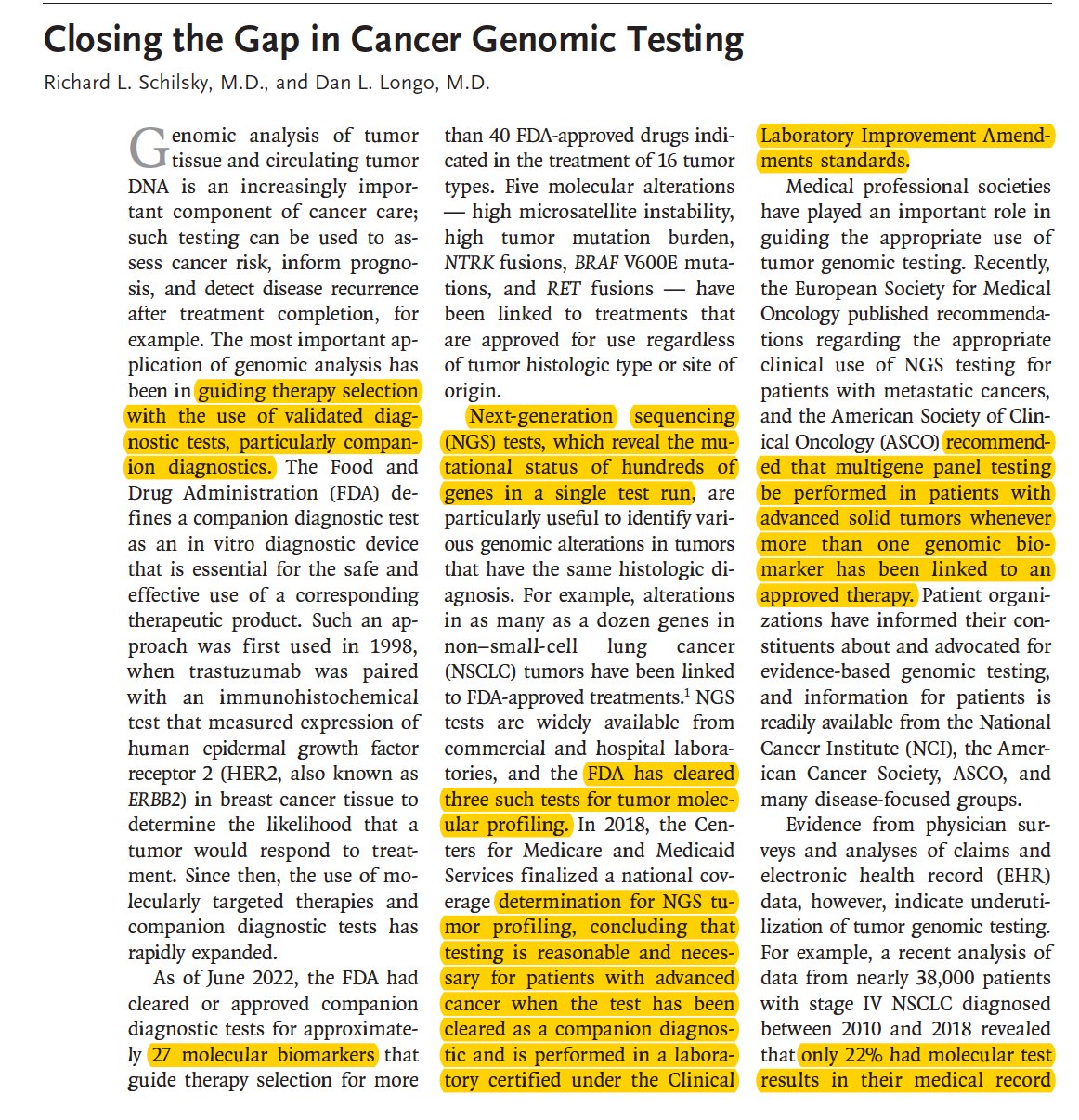 Genomic Cancer Sequencing and Molecular Markers in Oncology