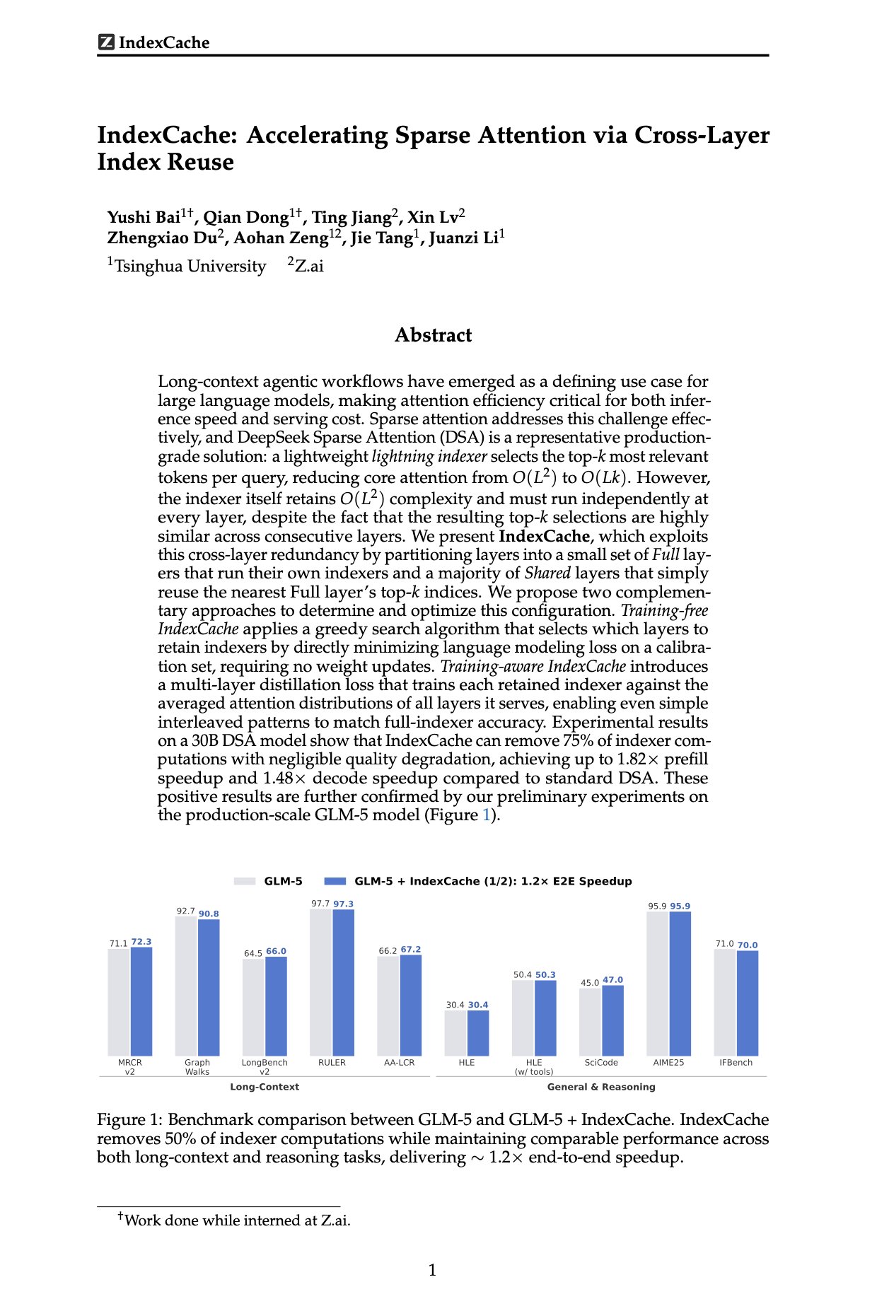 IndexCache Accelerates Sparse Attention via Cross-Layer Index Reuse