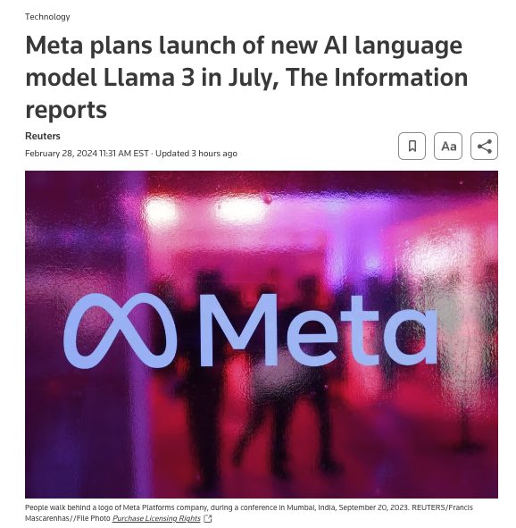Llama 3 drops July, GPT-5 possibly in June