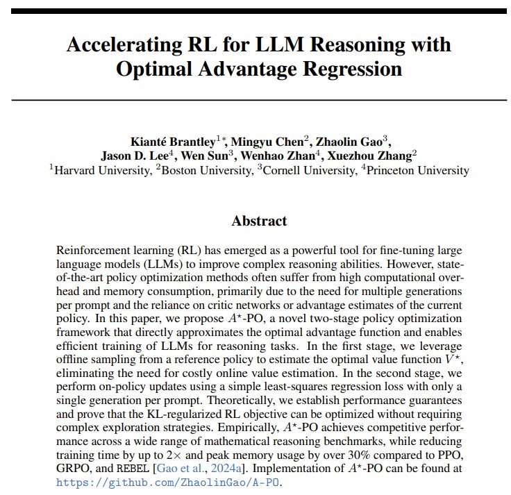 Optimal Advantage Regression Accelerates RL for LLM Reasoning