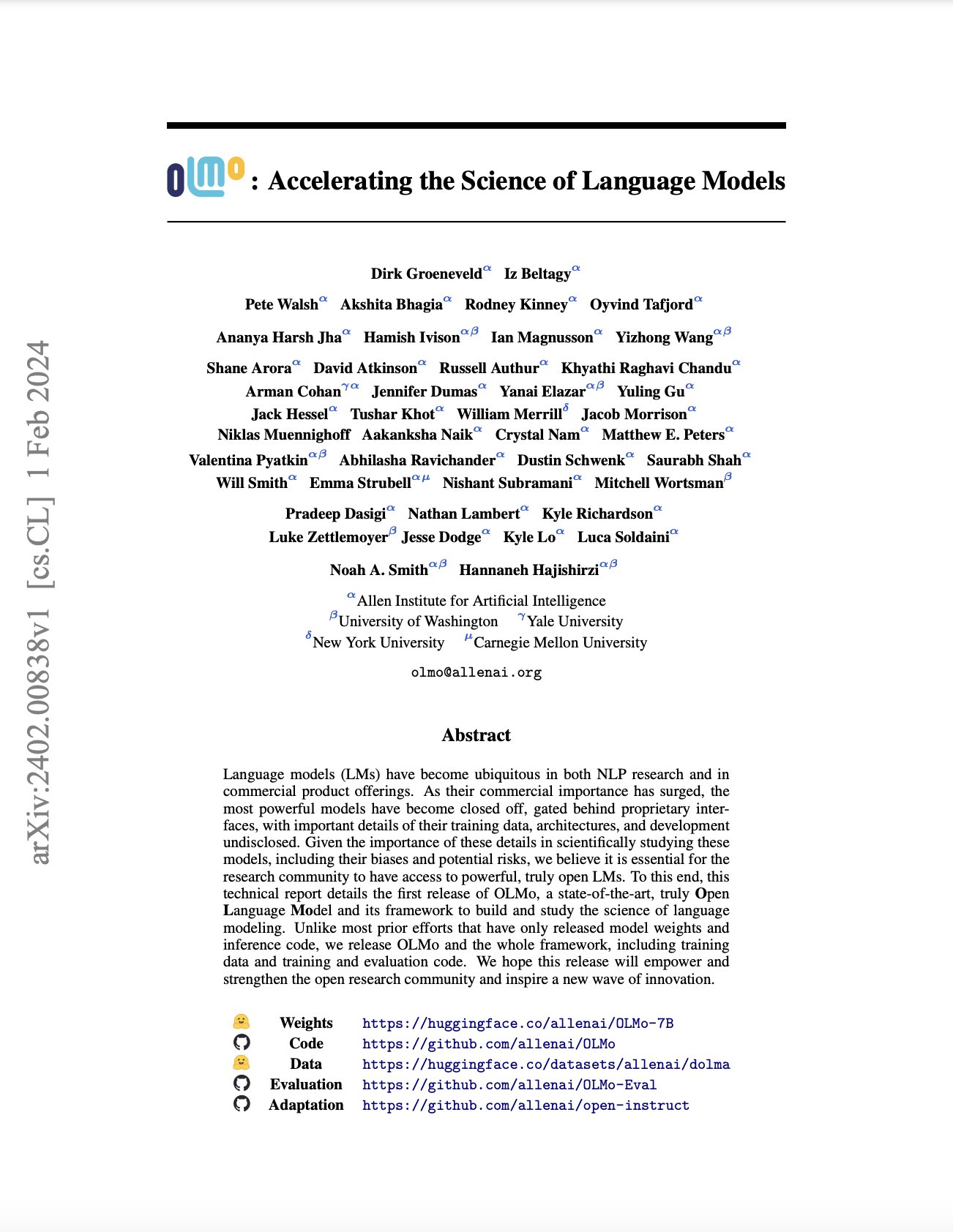OLMo: Accelerating the Science of Language Models