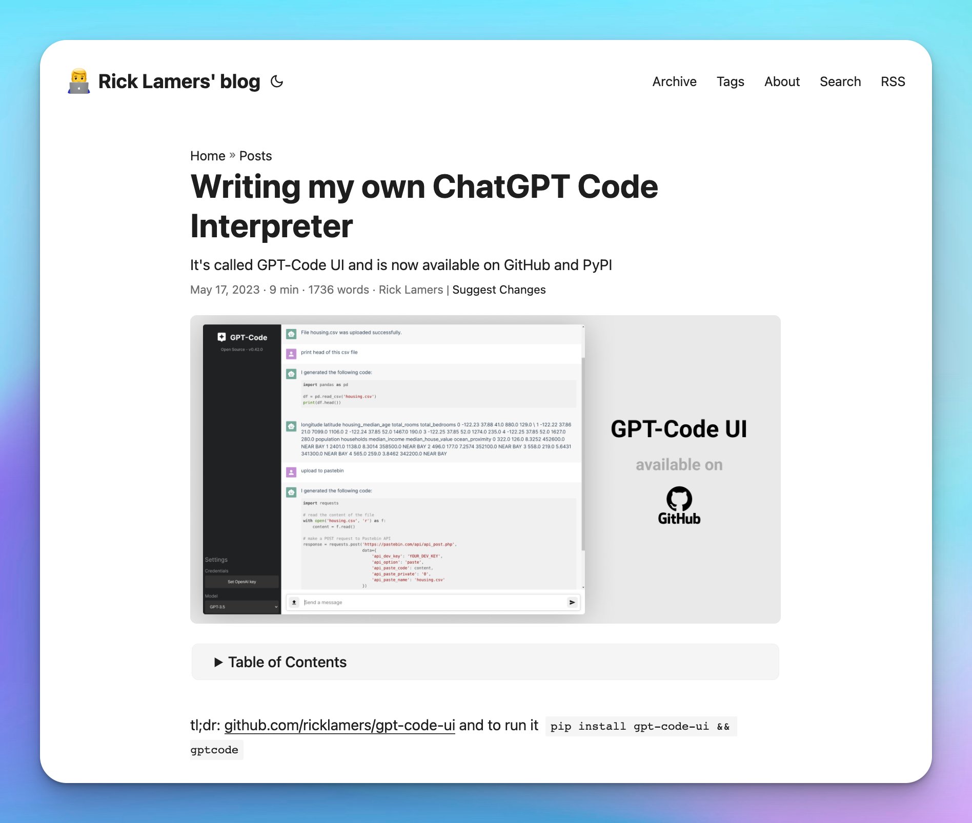Rick’s GPT Code Tutorial Guide