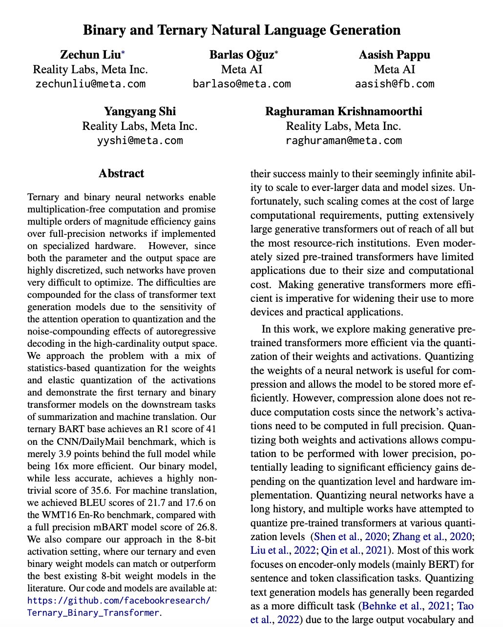 Binary and Ternary Neural Networks for Efficient Natural Language Generation