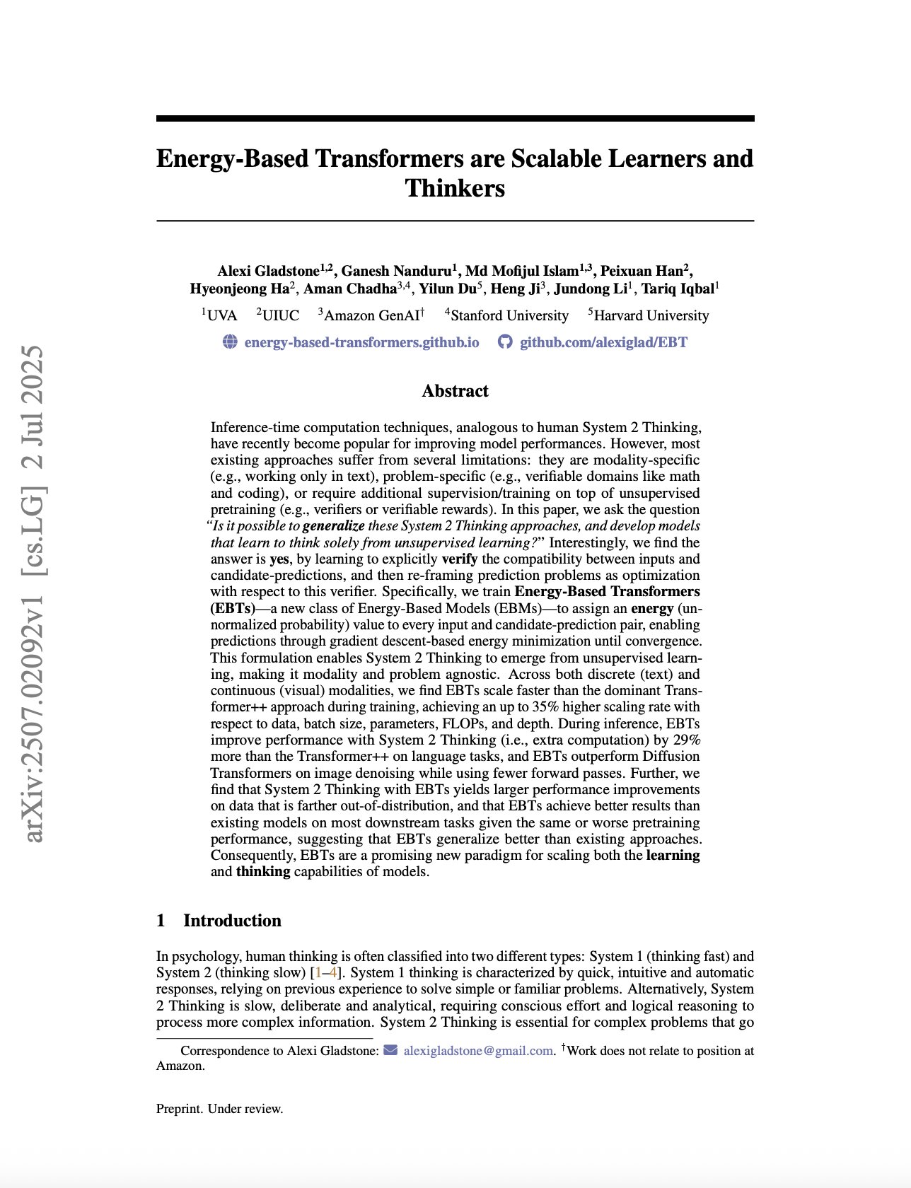 Energy-Based Transformers Enable Scalable AI Learning