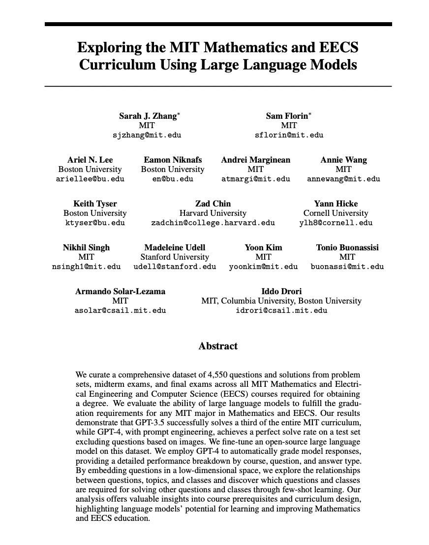 MIT Mathematics EECS Curriculum Analysis Using Large Language Models