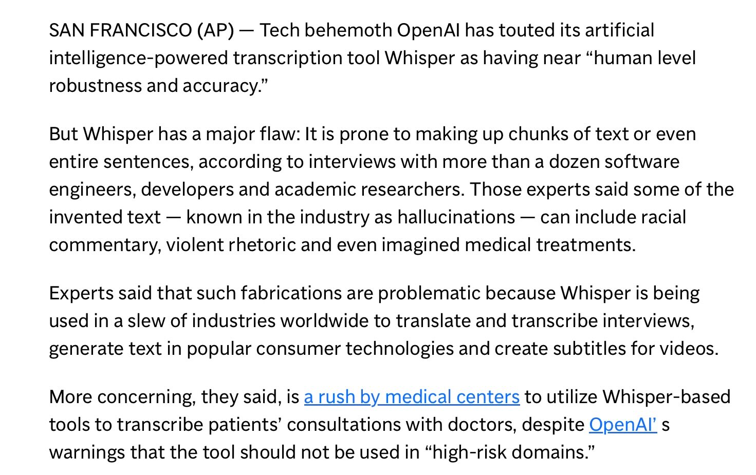 OpenAI Whisper’s hallucination problem: fabricated harmful content