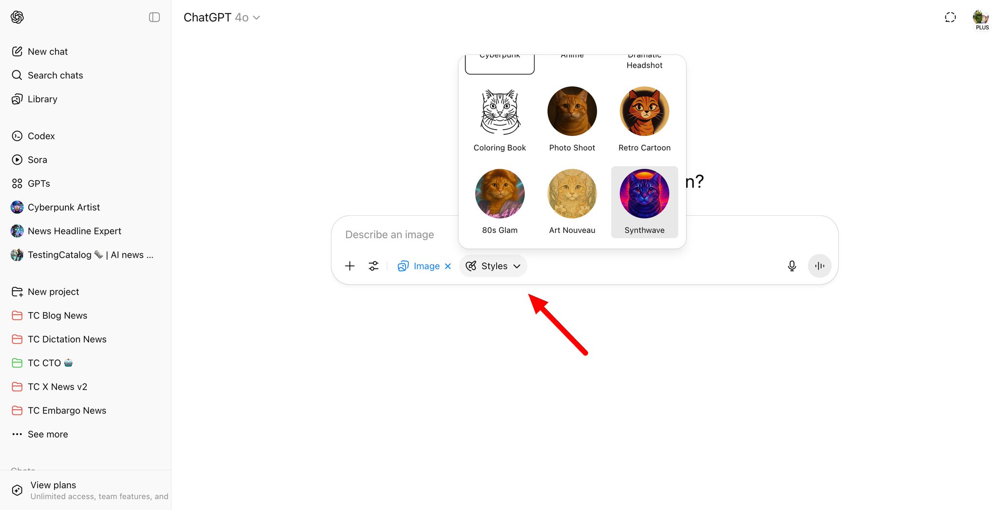 Style selection for images on ChatGPT