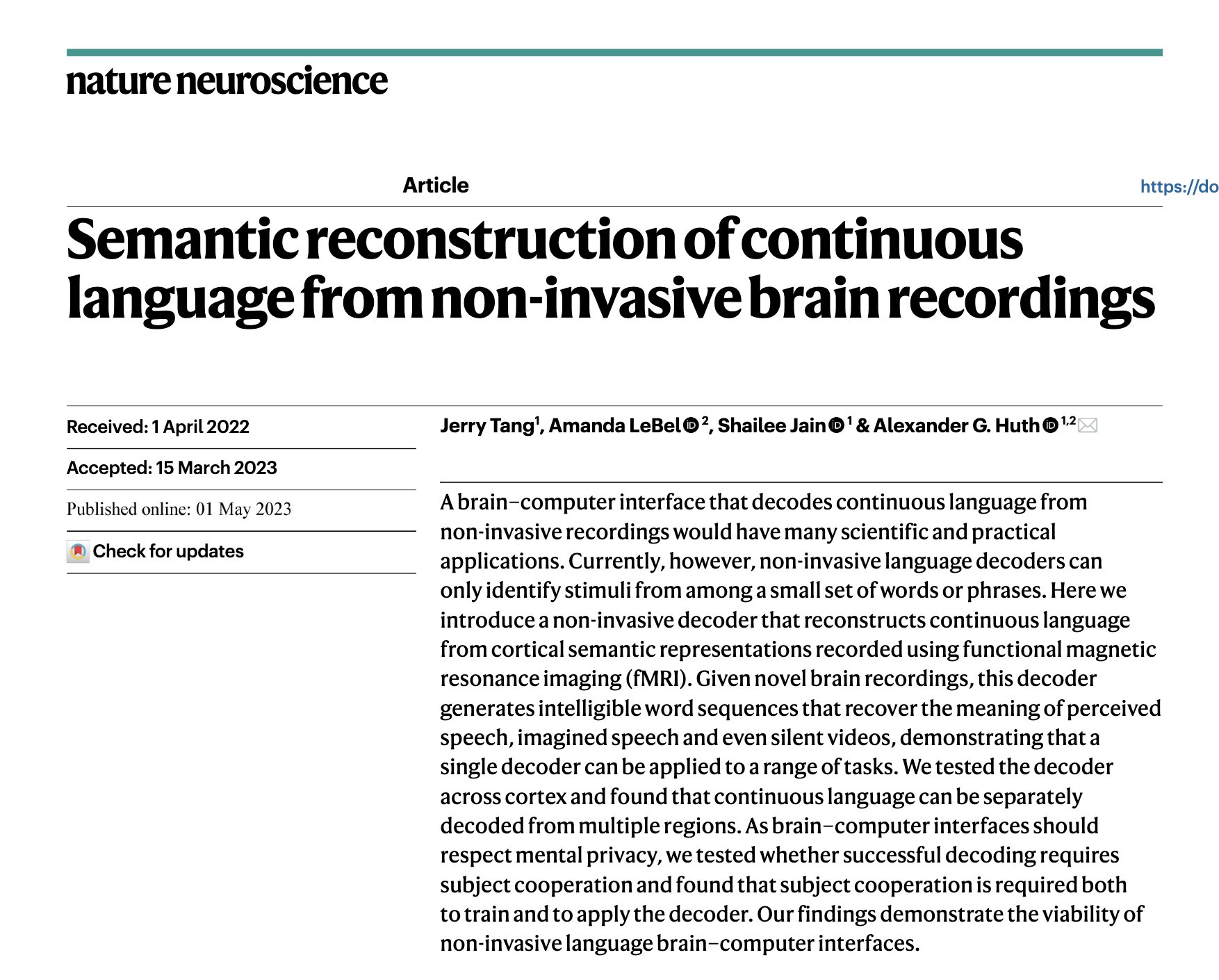 AI models enable decoding of brain activity into language