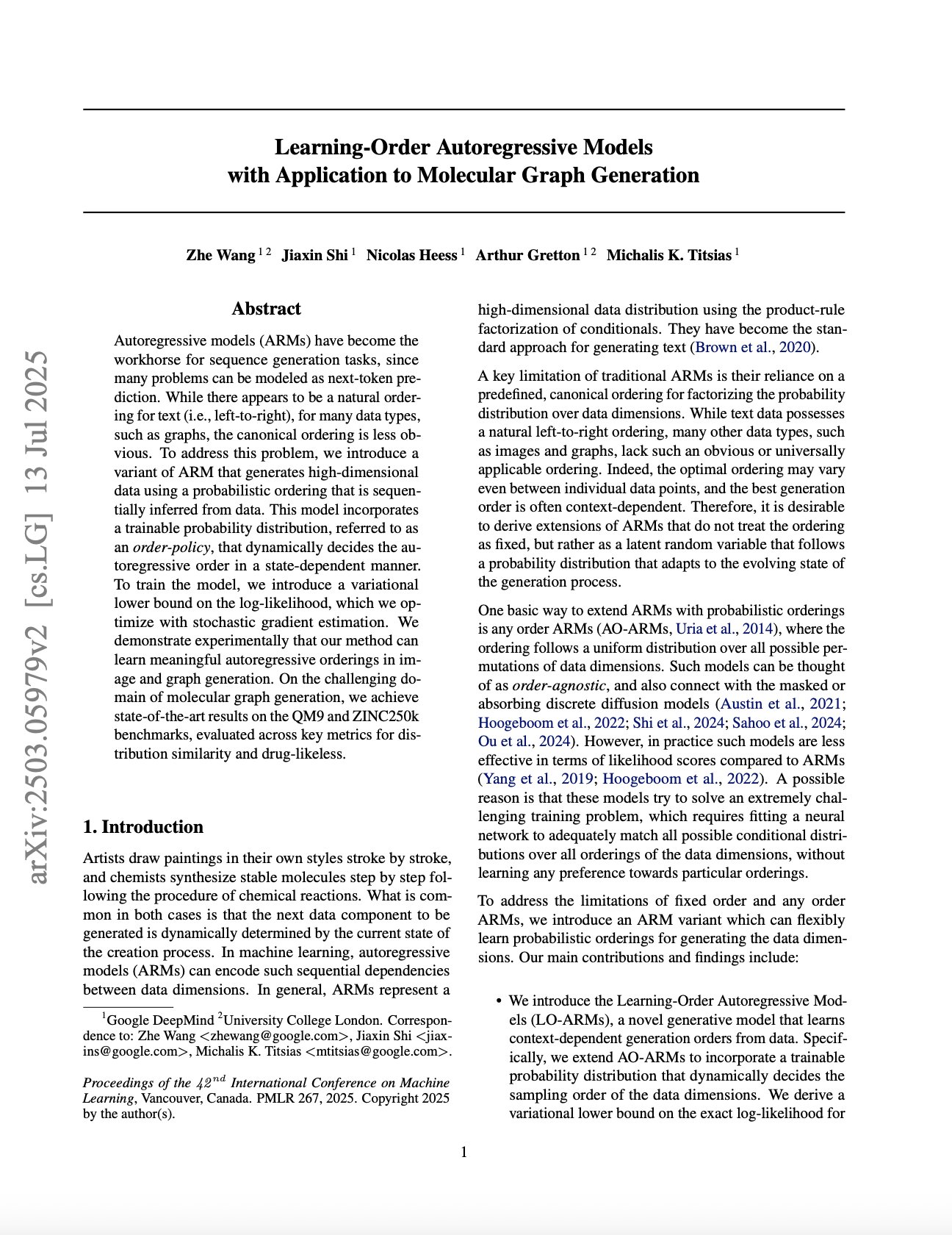 Learning-Order Autoregressive Models for Molecular Graph Generation