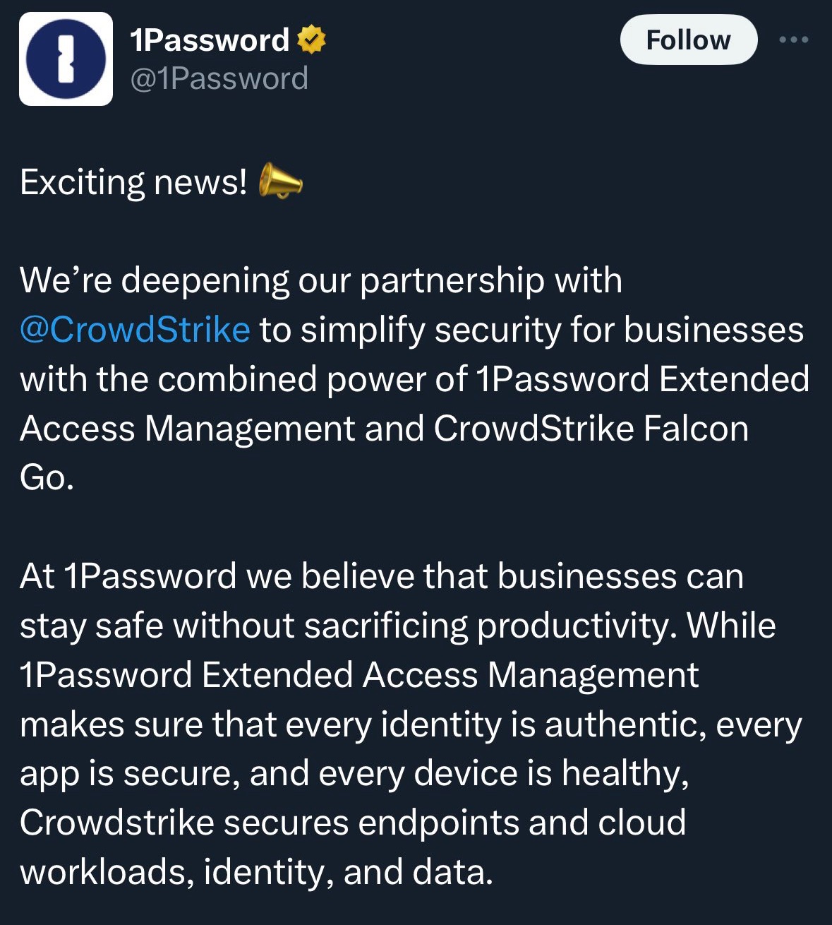 1Password Deletes CrowdStrike Partnership Tweet