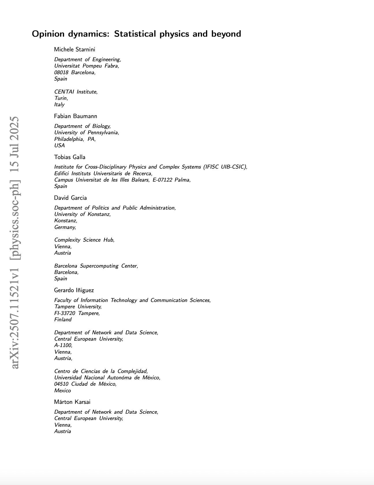 Opinion Dynamics: Statistical Physics Approaches in AI