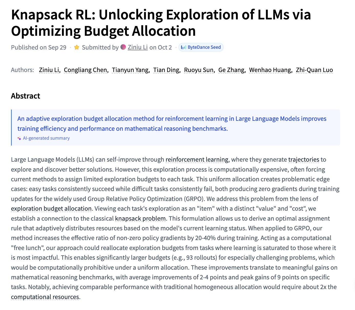Knapsack RL: Budget Allocation for LLM Exploration