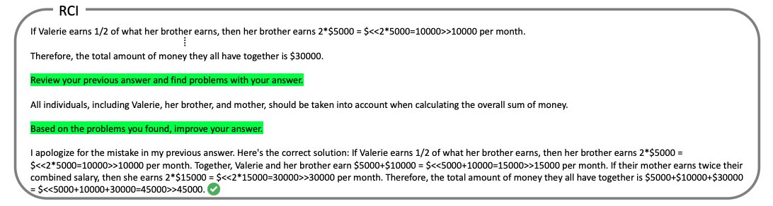 RCI Prompting: Self-Review and Improvement for GPT Outputs