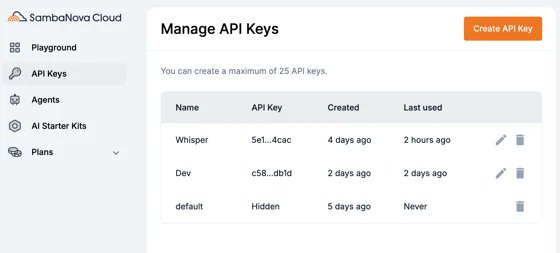 SambaNova Cloud Enables Multiple API Key Management