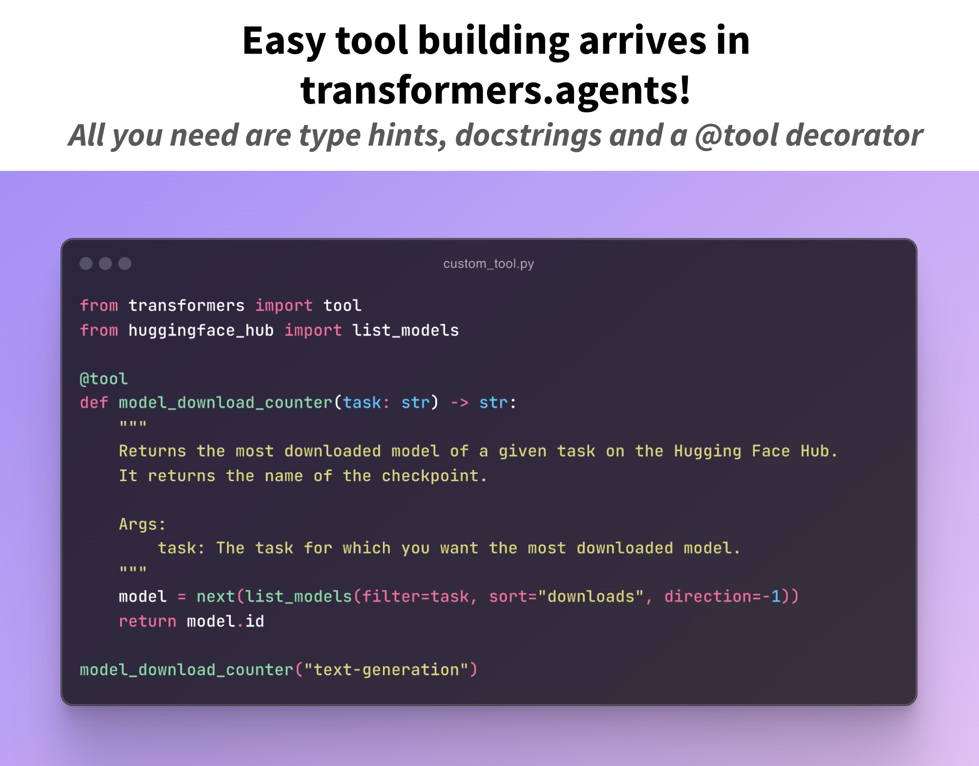 Transformers v4.45.0: lightning-fast method to build tools