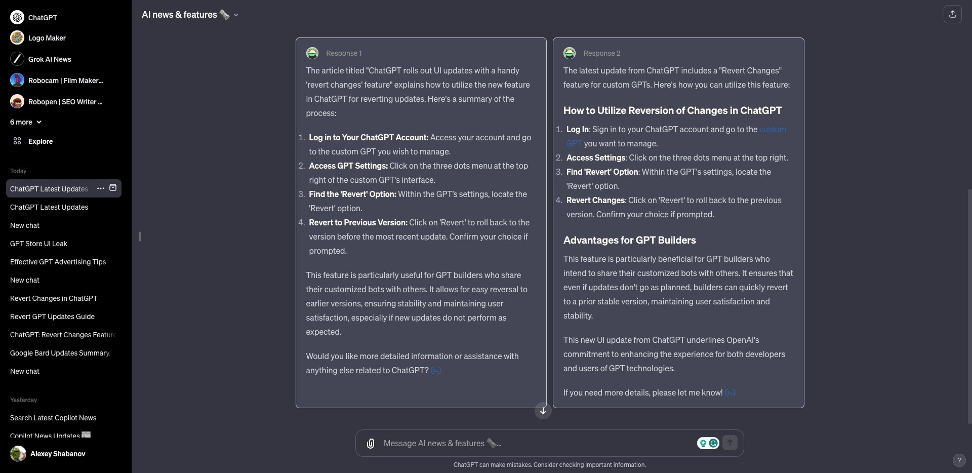 ChatGPT A/B Testing Formatting for Custom GPTs