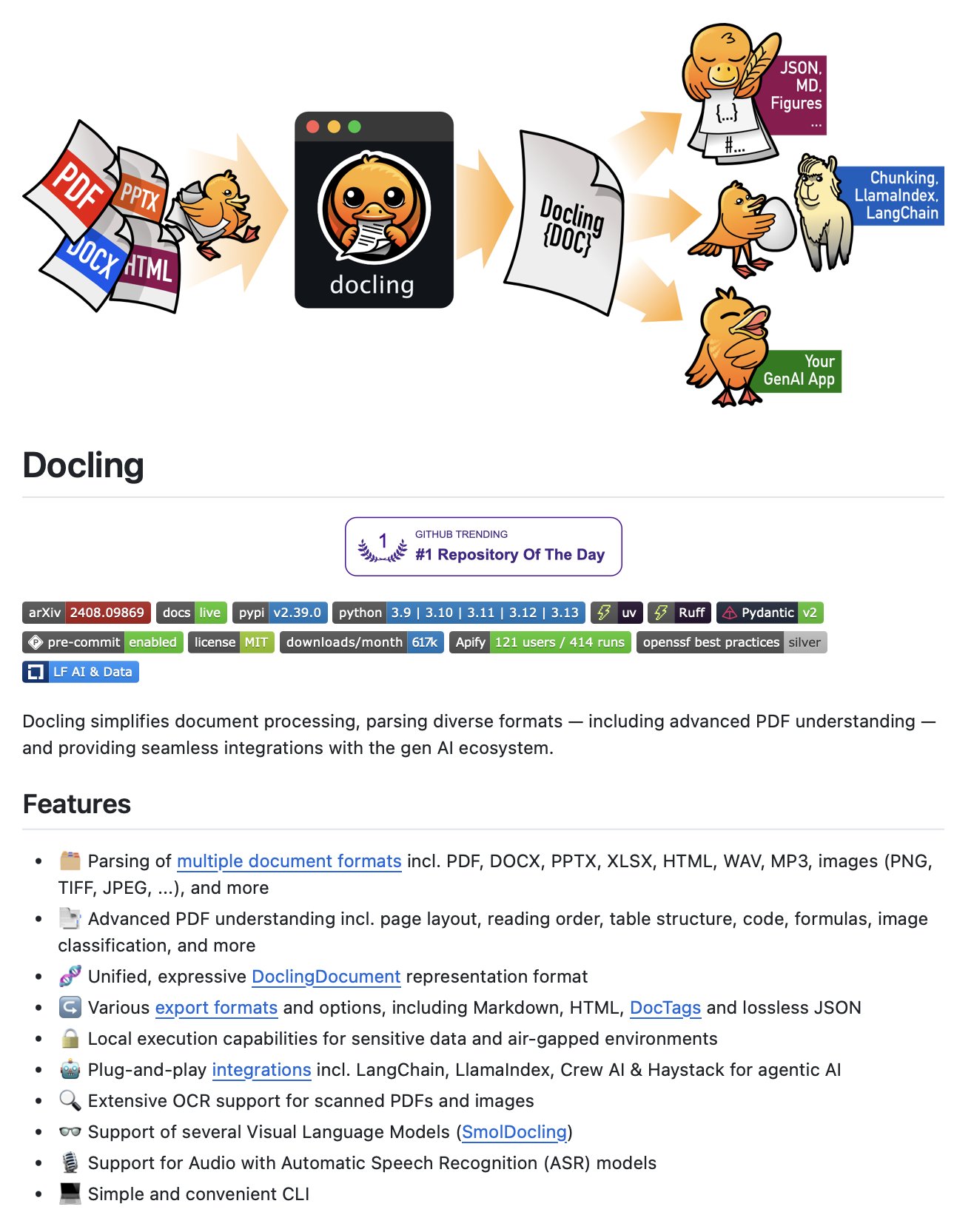 Docling: Open-Source Document and Audio Parsing Tool