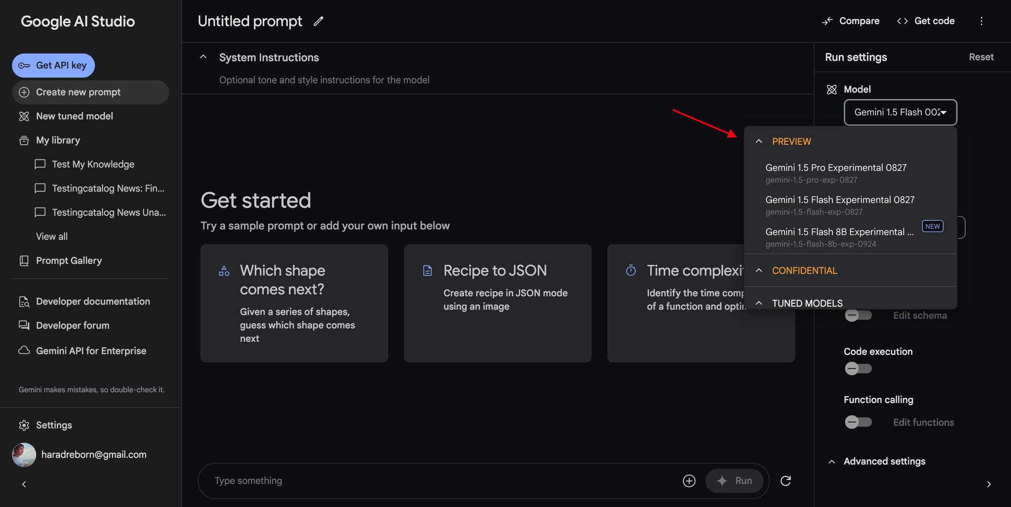 Updates to Google AI Studio model selection categories
