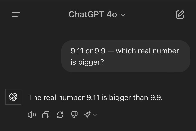 ChatGPT 4o fails on real numbers due to word order dependency