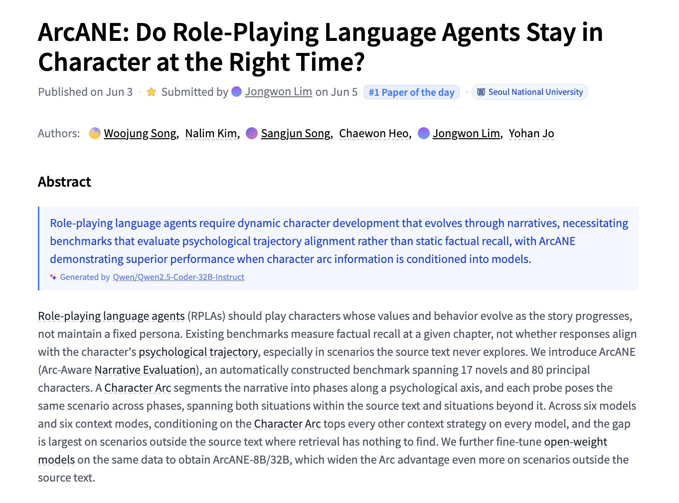 ArcANE: Do Role-Playing Agents Stay in Character at Right Time?