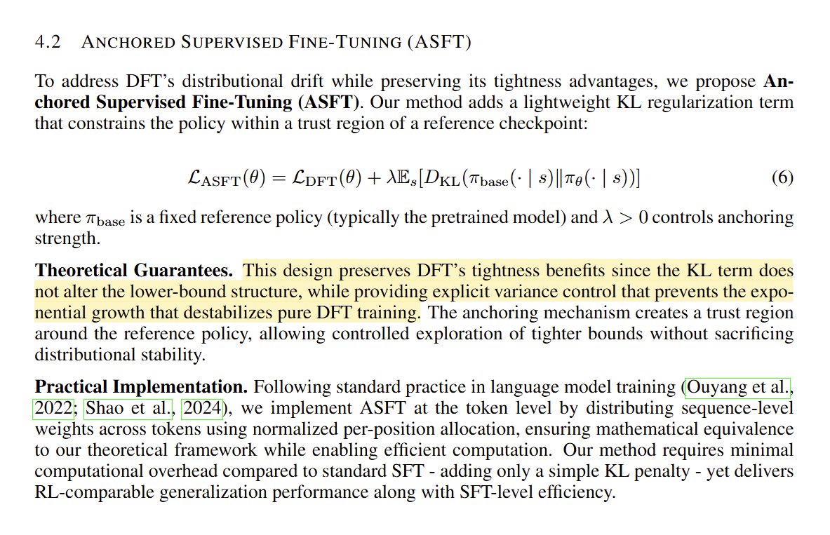 Dynamic Fine-Tuning (DFT) combines SFT loss with forward KL penalty