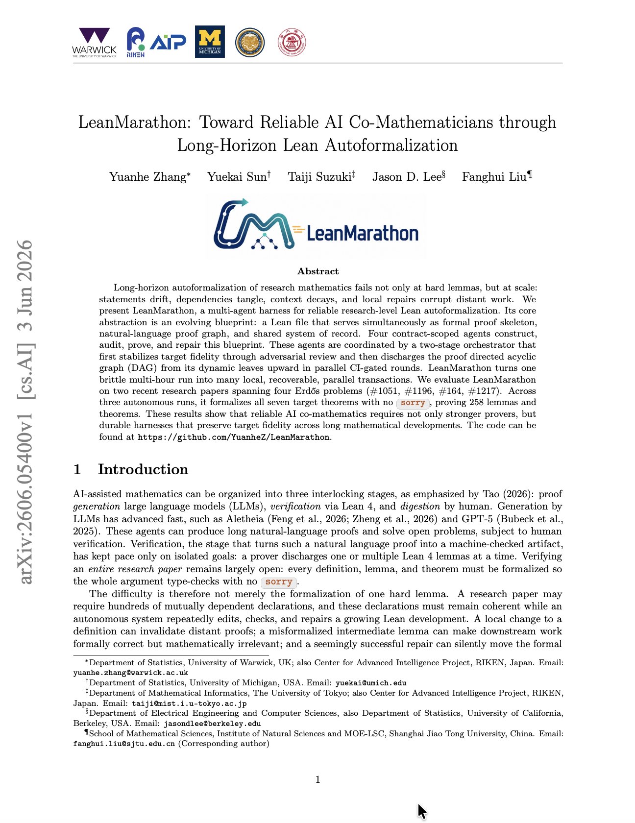 LeanMarathon: Building reliable AI co-mathematicians via long proofs