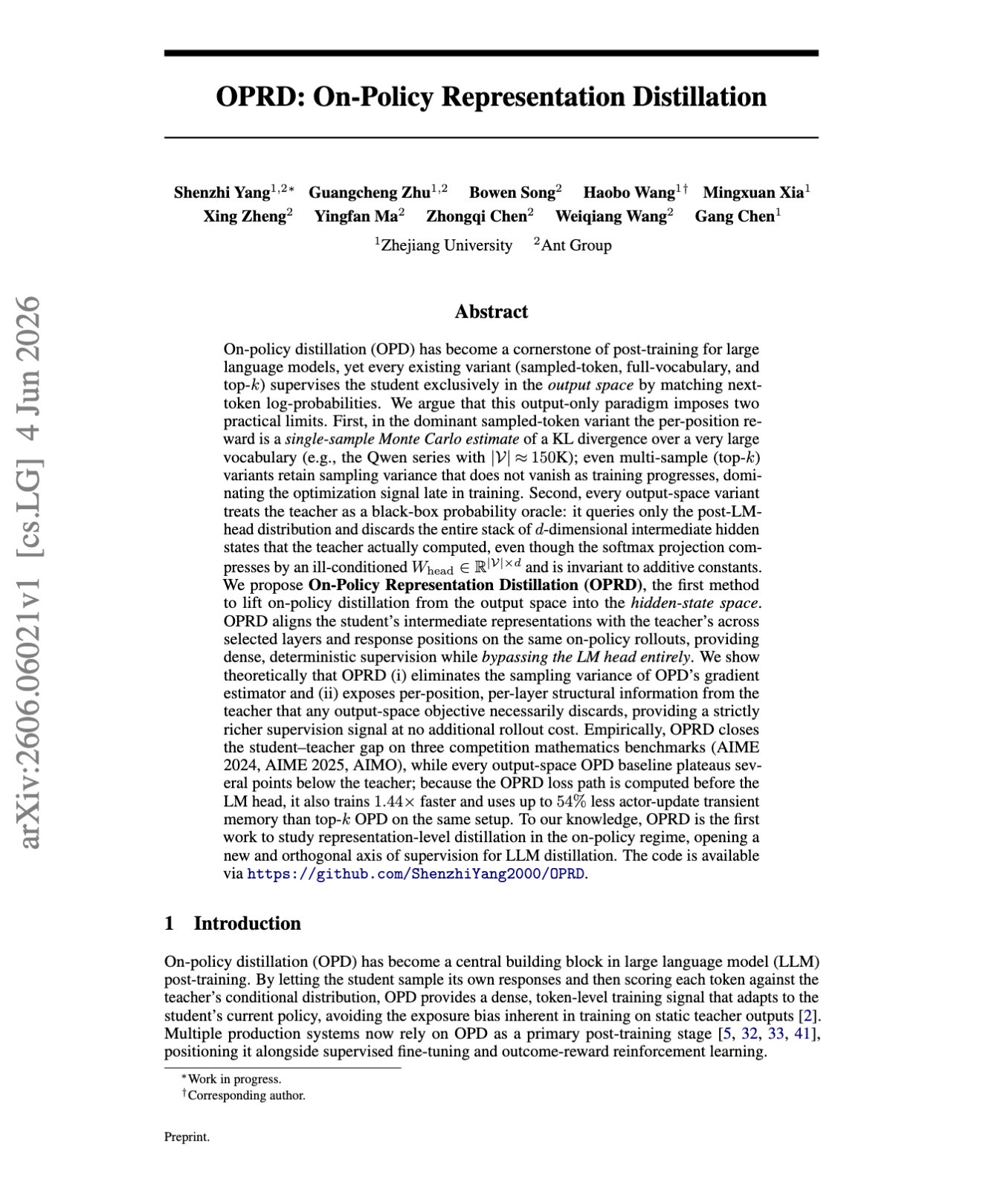 OPRD: On-Policy Distillation of Teacher Representations Before LM Head