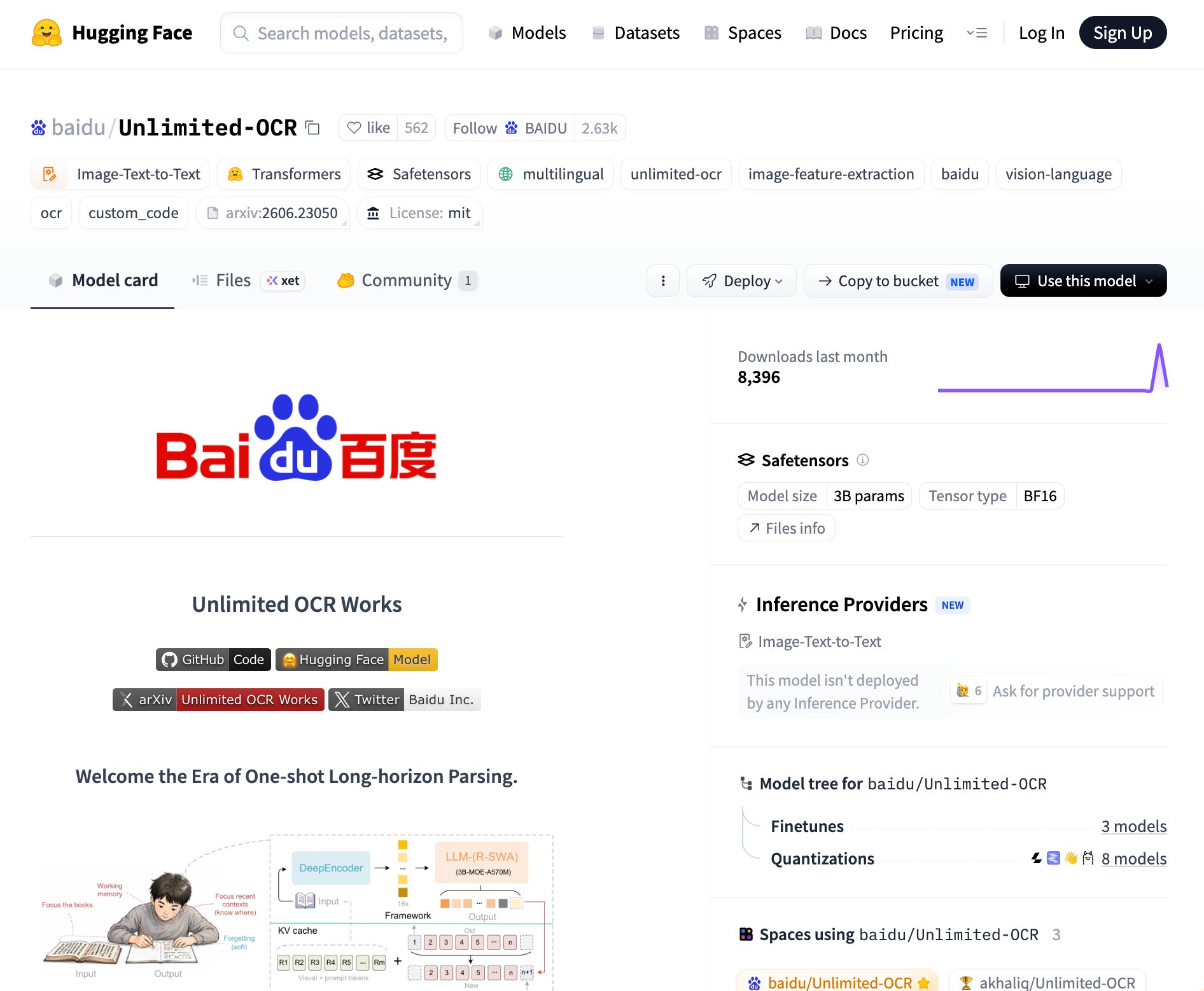 Baidu’s Unlimited-OCR weights on Hugging Face