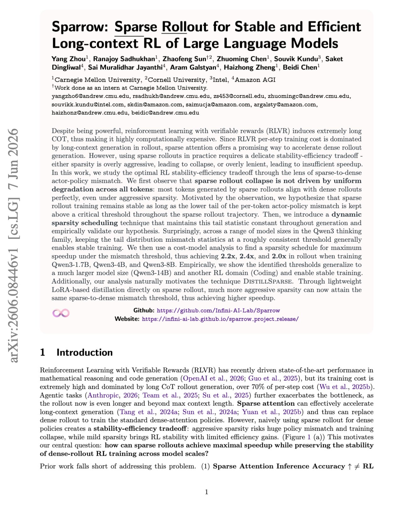 Sparrow: Sparse Deployment for Long-Context RL LLM