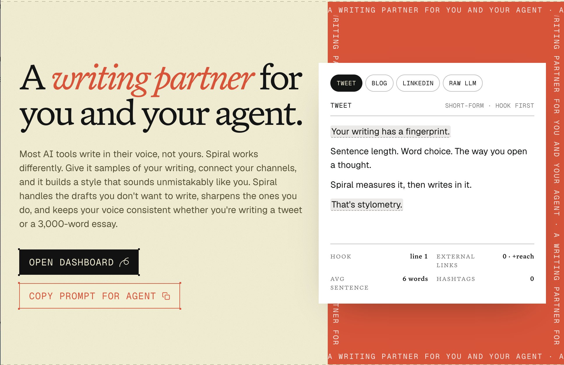 Spiral 4.0: AI Writing Partner with Stylometry for Agents and Brands