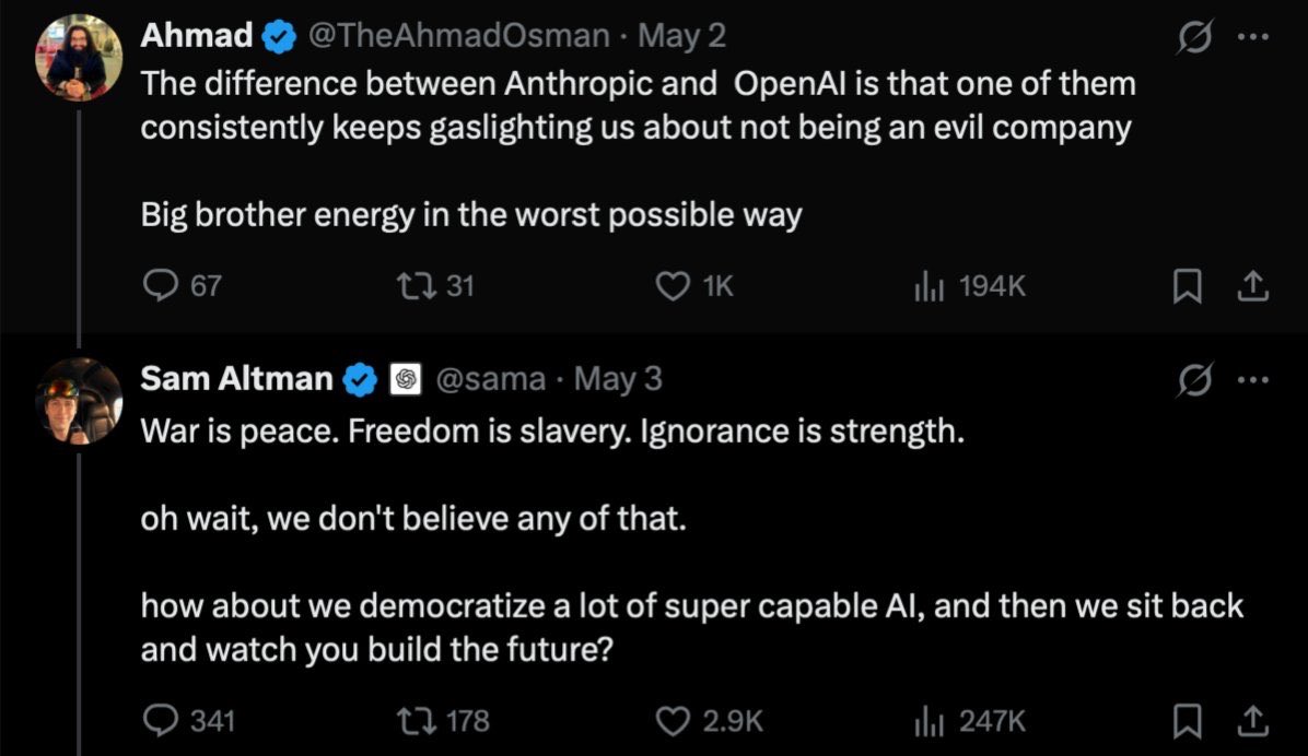 Sam Altman quoted 1984: Opensource AI must win
