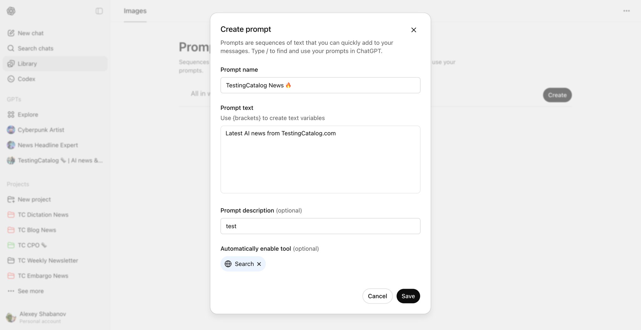 OpenAI developing Prompts section with template variables and tools