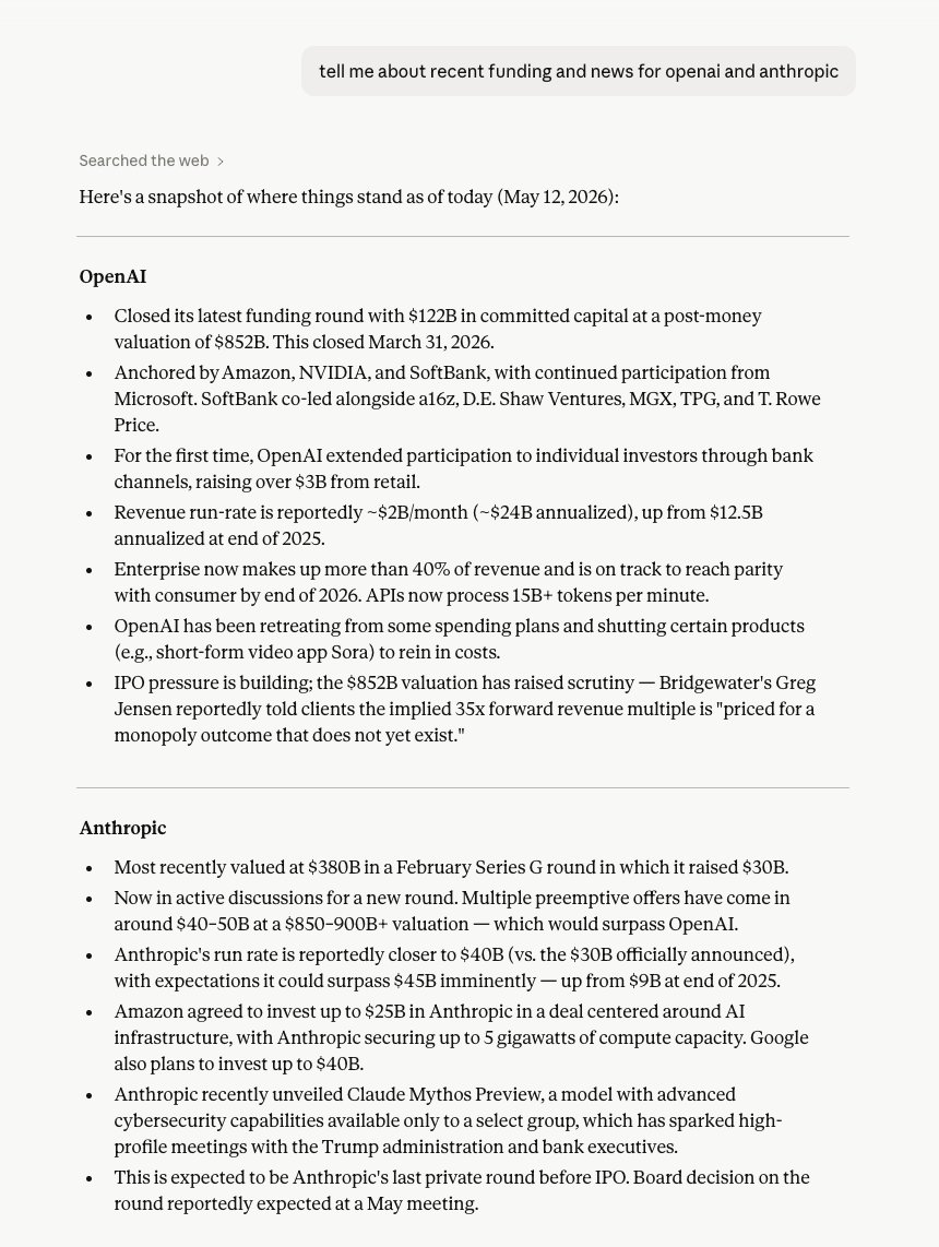 OpenAI and Anthropic funding news with and without Wokelo MCP