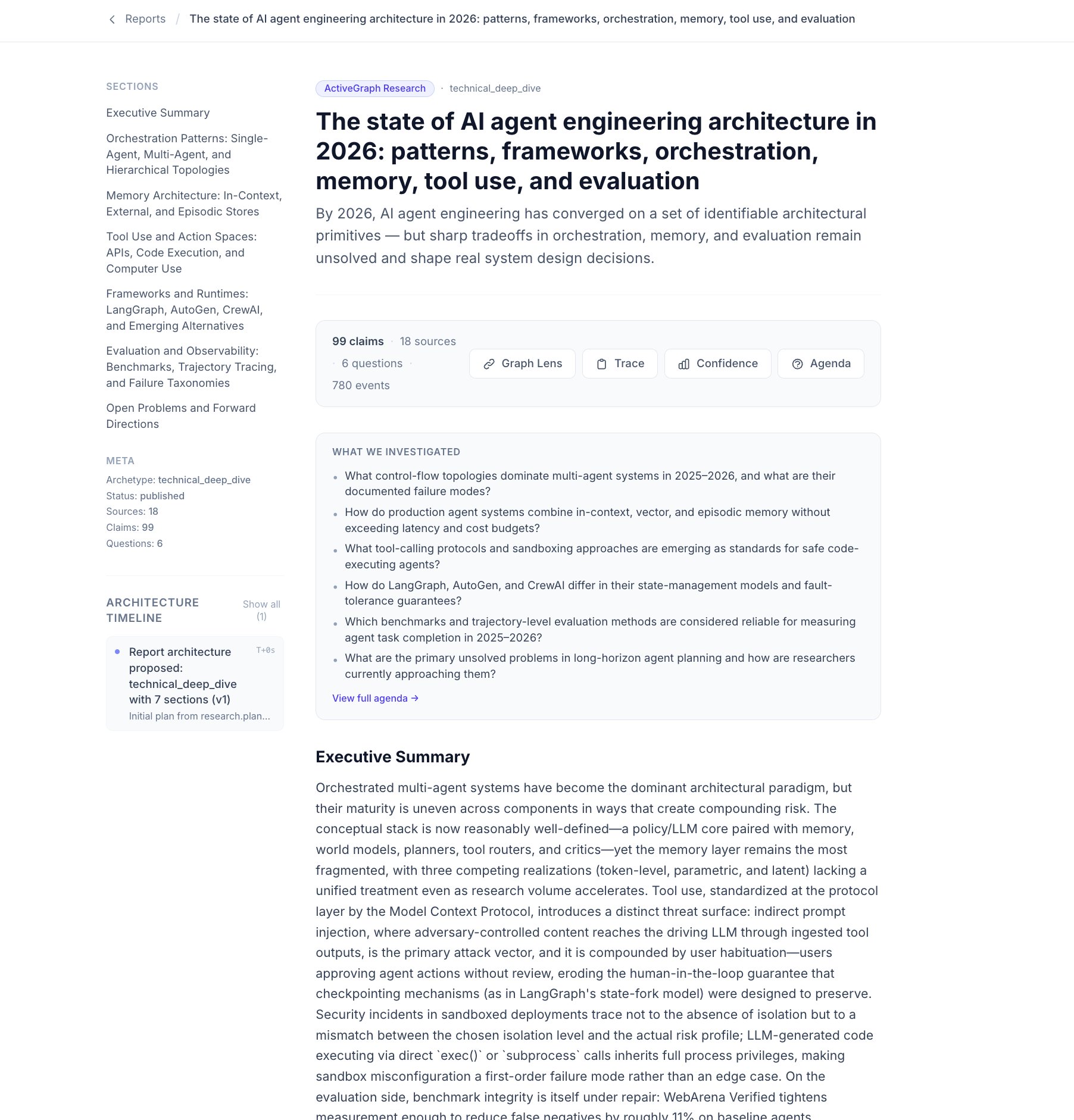 ActiveGraph deep research agent gives full trace of claims and sources